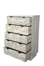 35" Gray Carved Abstract Solid Wood Five Drawer Dresser