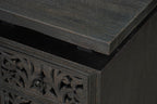 68" Black Solid Wood and Metal Carved Floral Desk With Three Drawers