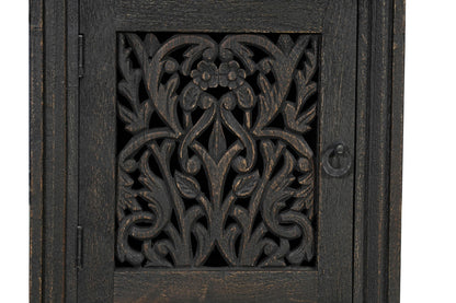 68" Black Solid Wood and Metal Carved Floral Desk With Three Drawers