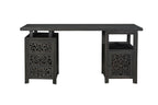 68" Black Solid Wood and Metal Carved Floral Desk With Three Drawers
