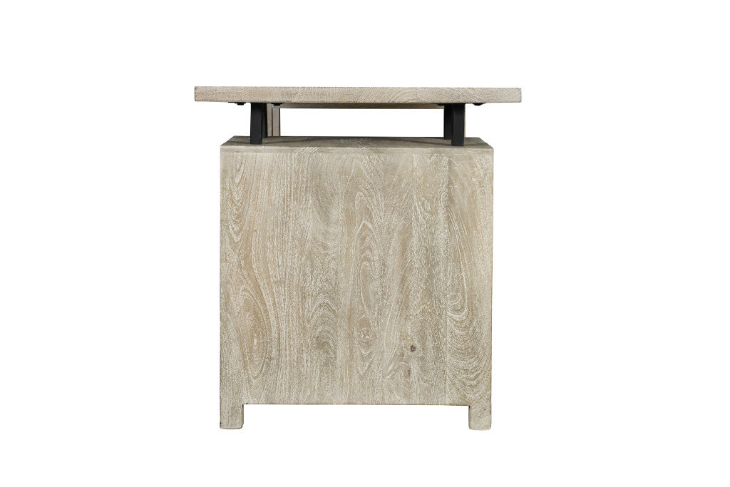 68" White Solid Wood and Metal Carved Floral Desk With Three Drawers