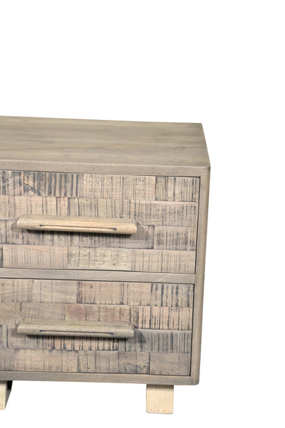 26" Gray Solid Wood Carved Geometric Two Drawer Nightstand
