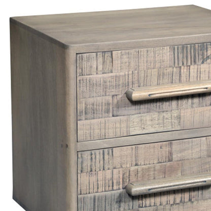 26" Gray Solid Wood Carved Geometric Two Drawer Nightstand