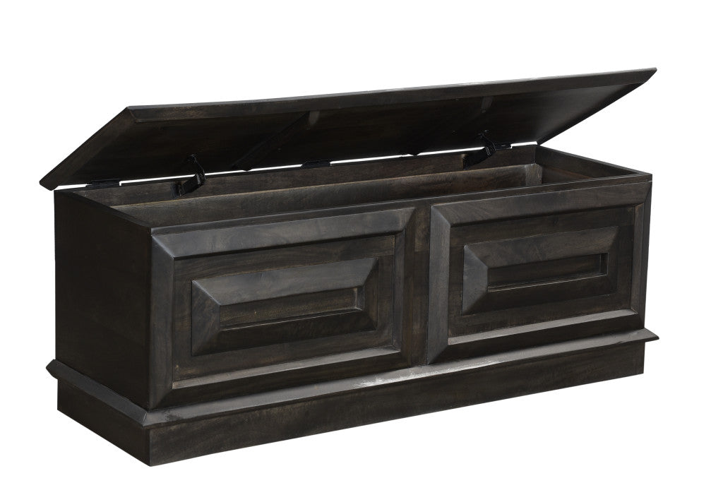 52" Dark Brown Solid Wood Storage Ottoman