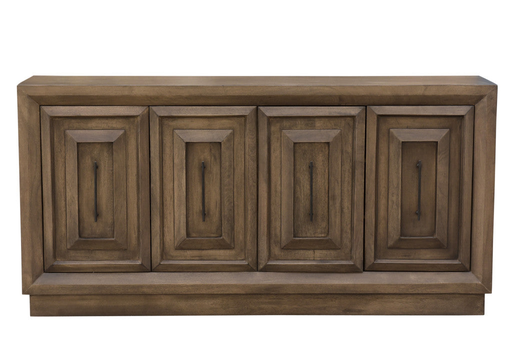 78" Brown Solid Wood Carved Geometric Sideboard with Four Doors