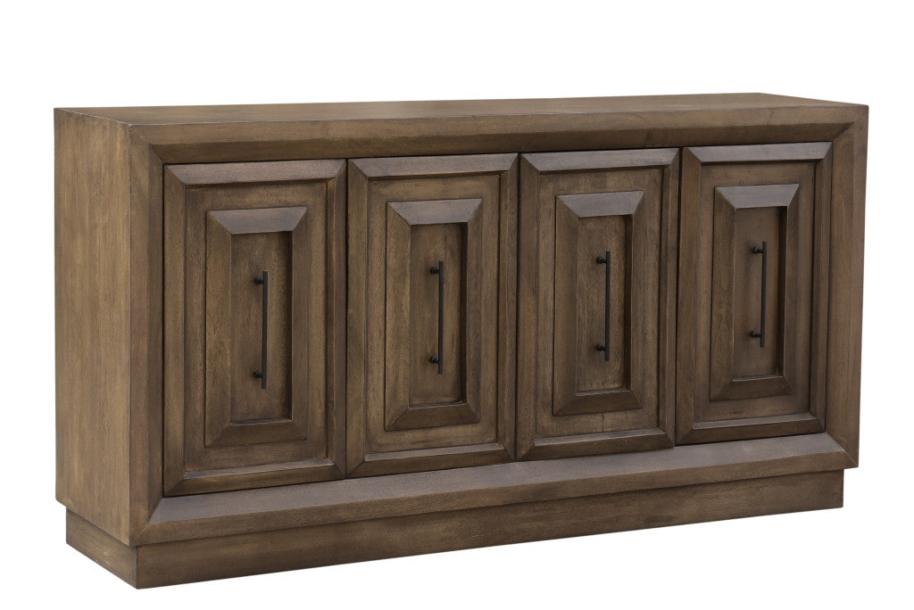 78" Brown Solid Wood Carved Geometric Sideboard with Four Doors