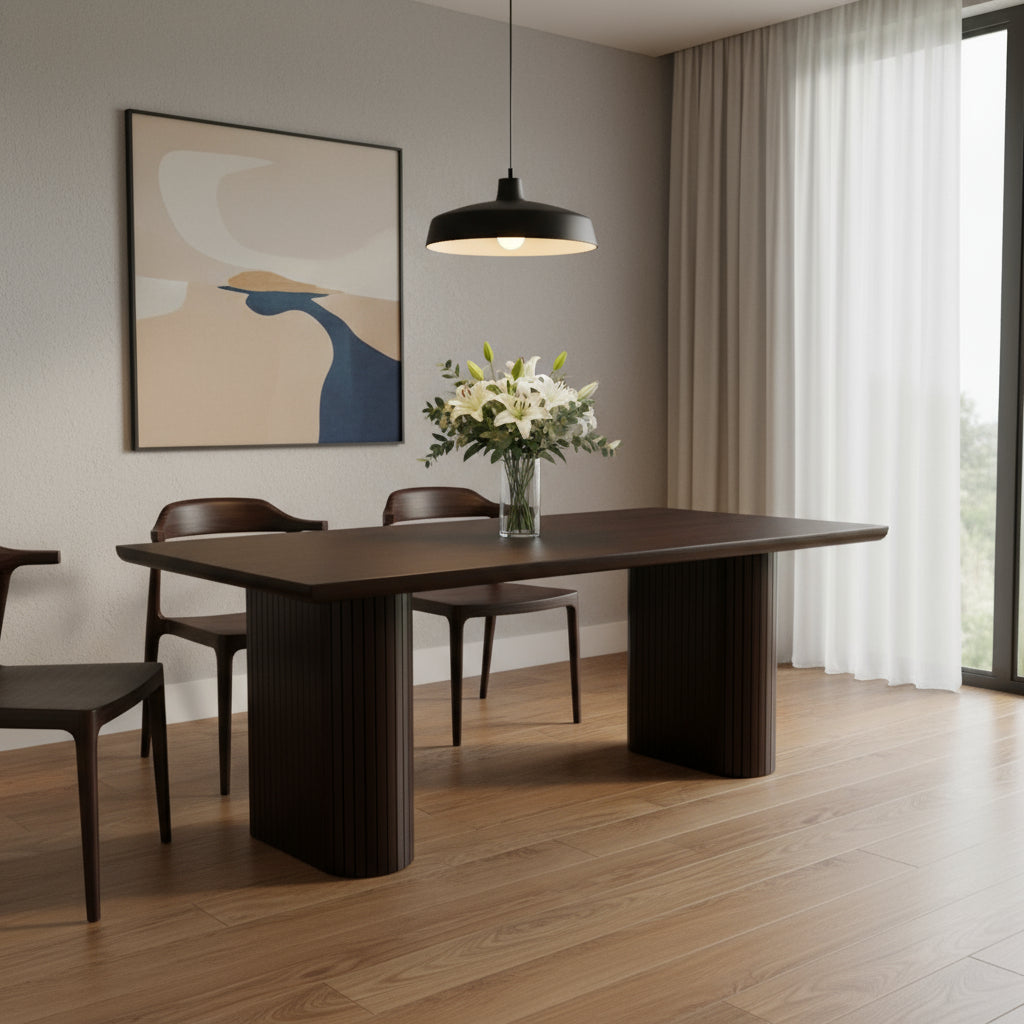 82" Dark Brown Wood Double Pedestal Base Dining Table