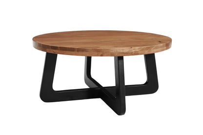 39" Brown and Black Solid Wood And Iron Round Cross Legs Coffee Table