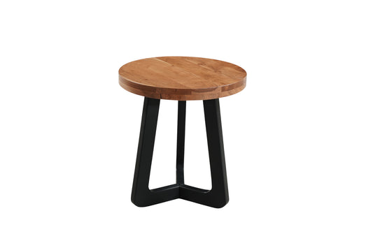 24" Brown and Black Solid Wood And Iron Round Cross Legs End Table