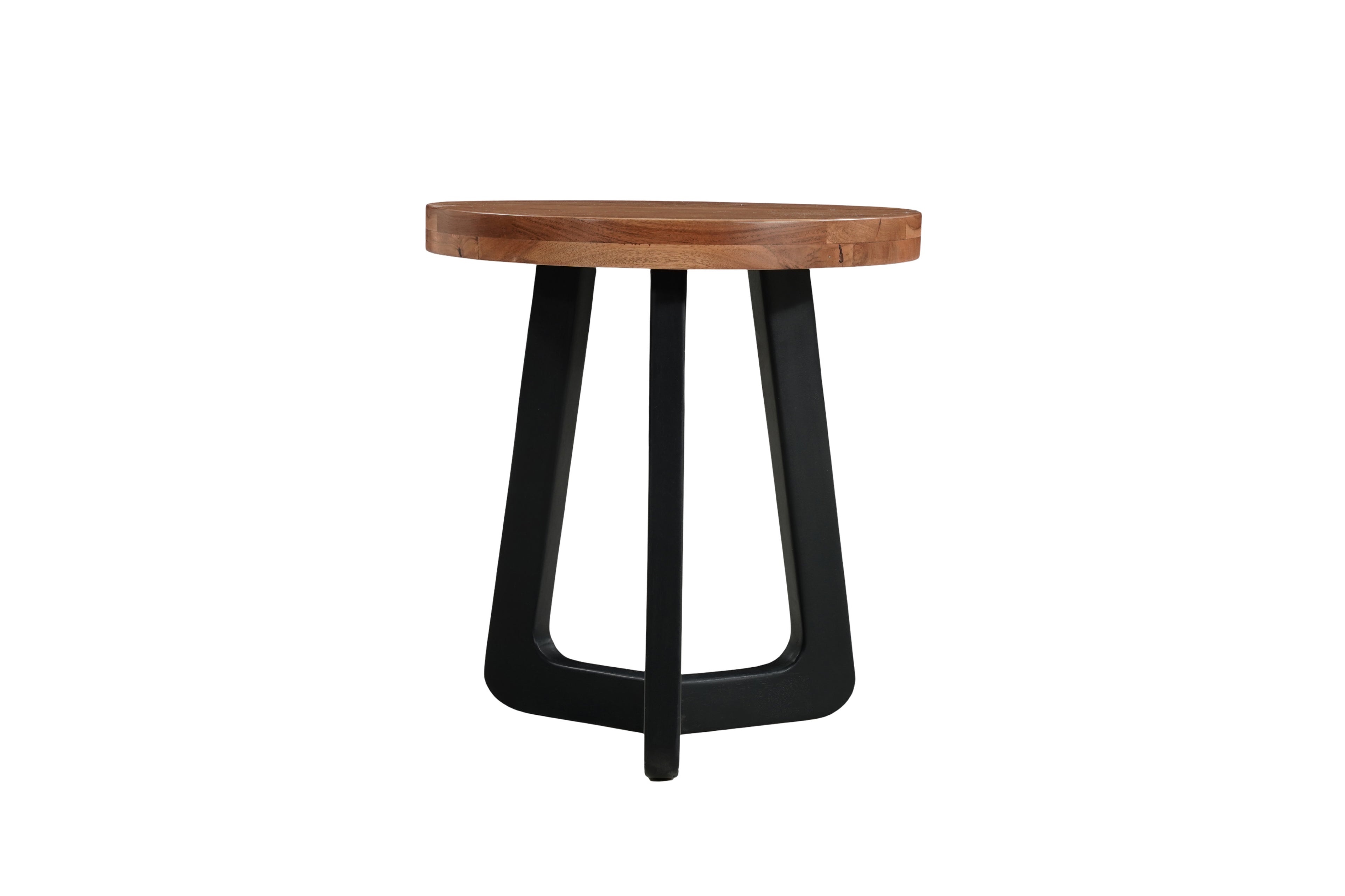 24" Brown and Black Solid Wood And Iron Round Cross Legs End Table