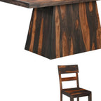 Seven Piece Brown Solid Wood Dining Set with Six Chairs