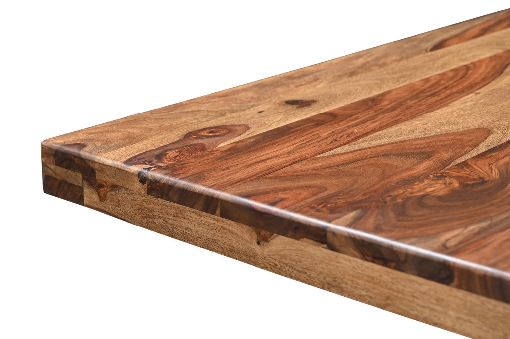 Seven Piece Brown Solid Wood Dining Set with Six Chairs and One Bench