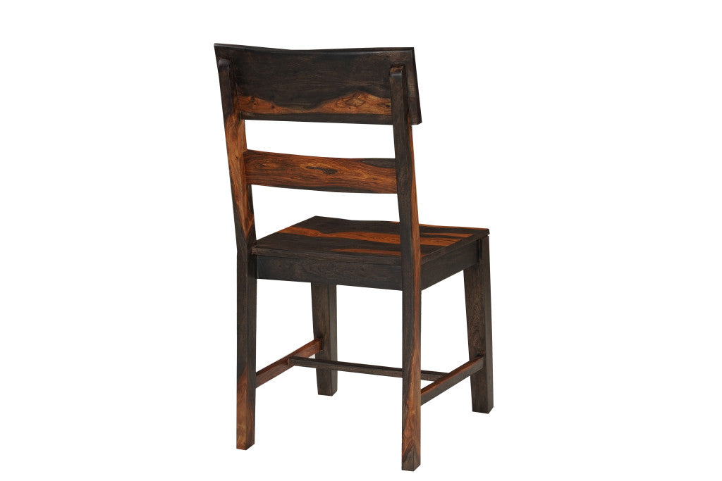 Set of Two Dark Brown Solid Wood Ladder Back Dining Side Chairs