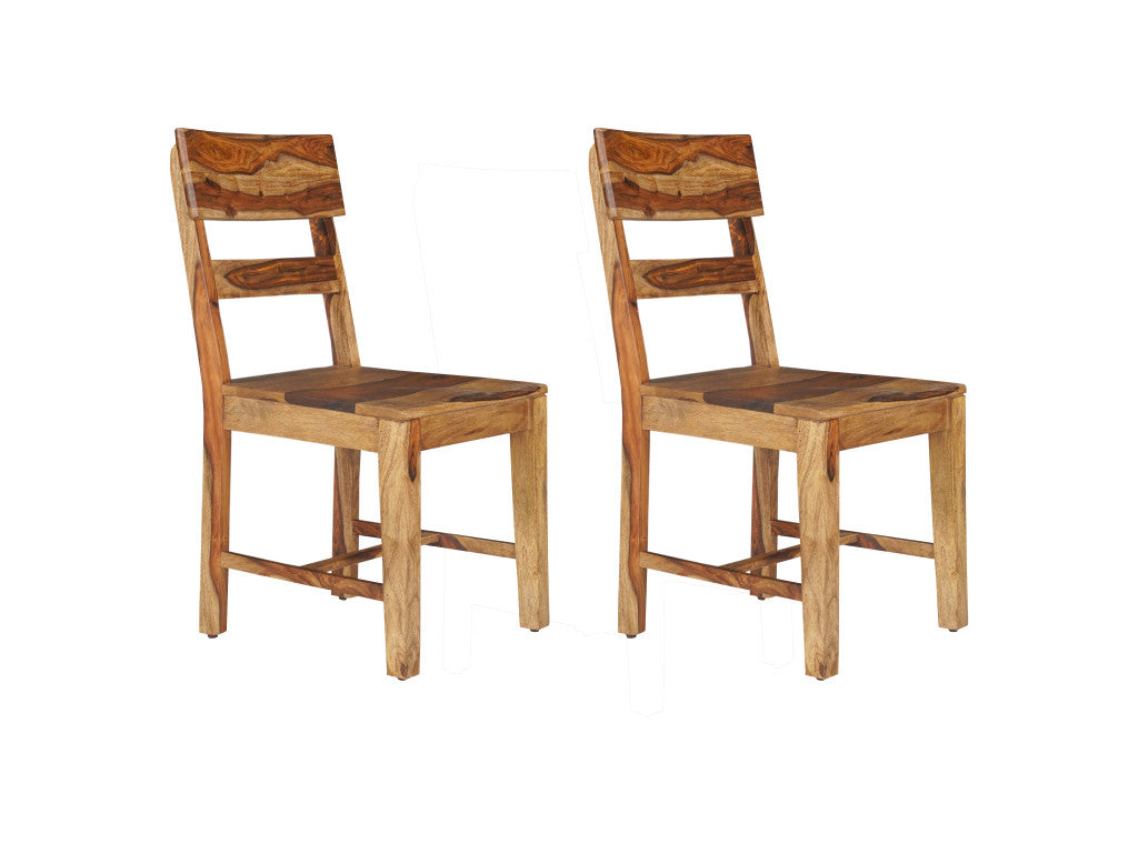 Set of Two Brown Solid Wood Ladder Back Dining Side Chairs