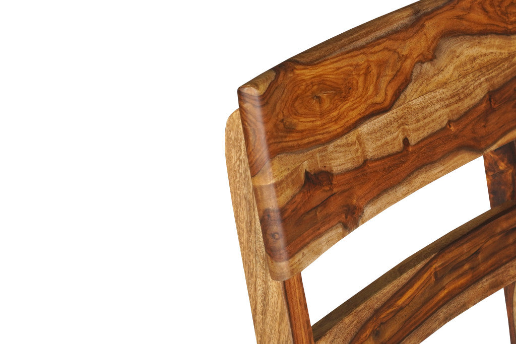 Set of Two Brown Solid Wood Ladder Back Dining Side Chairs