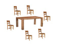 Seven Piece Brown Solid Wood Dining Set with Six Chairs and One Bench