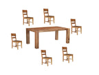 Seven Piece Brown Solid Wood Dining Set with Six Chairs and One Bench