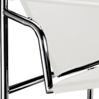 24" White and Silver Faux Leather and Stainless Adjustable Back Arm Chair