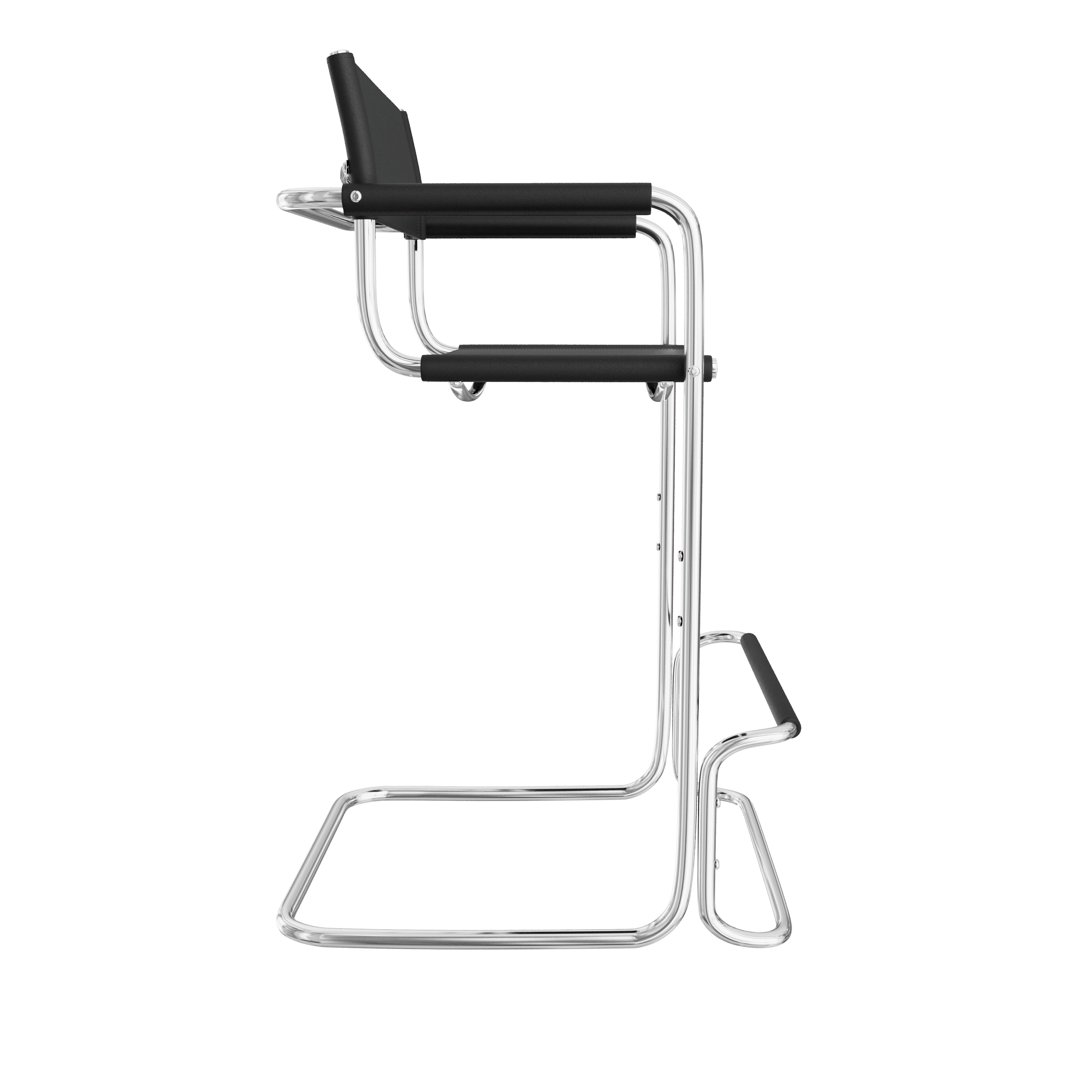 30" Black and Silver Leather and Steel Bar Height Bar Chair