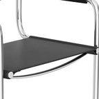 30" Black and Silver Leather and Steel Bar Height Bar Chair