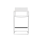 30" White and Silver Leather and Steel Bar Height Bar Chair