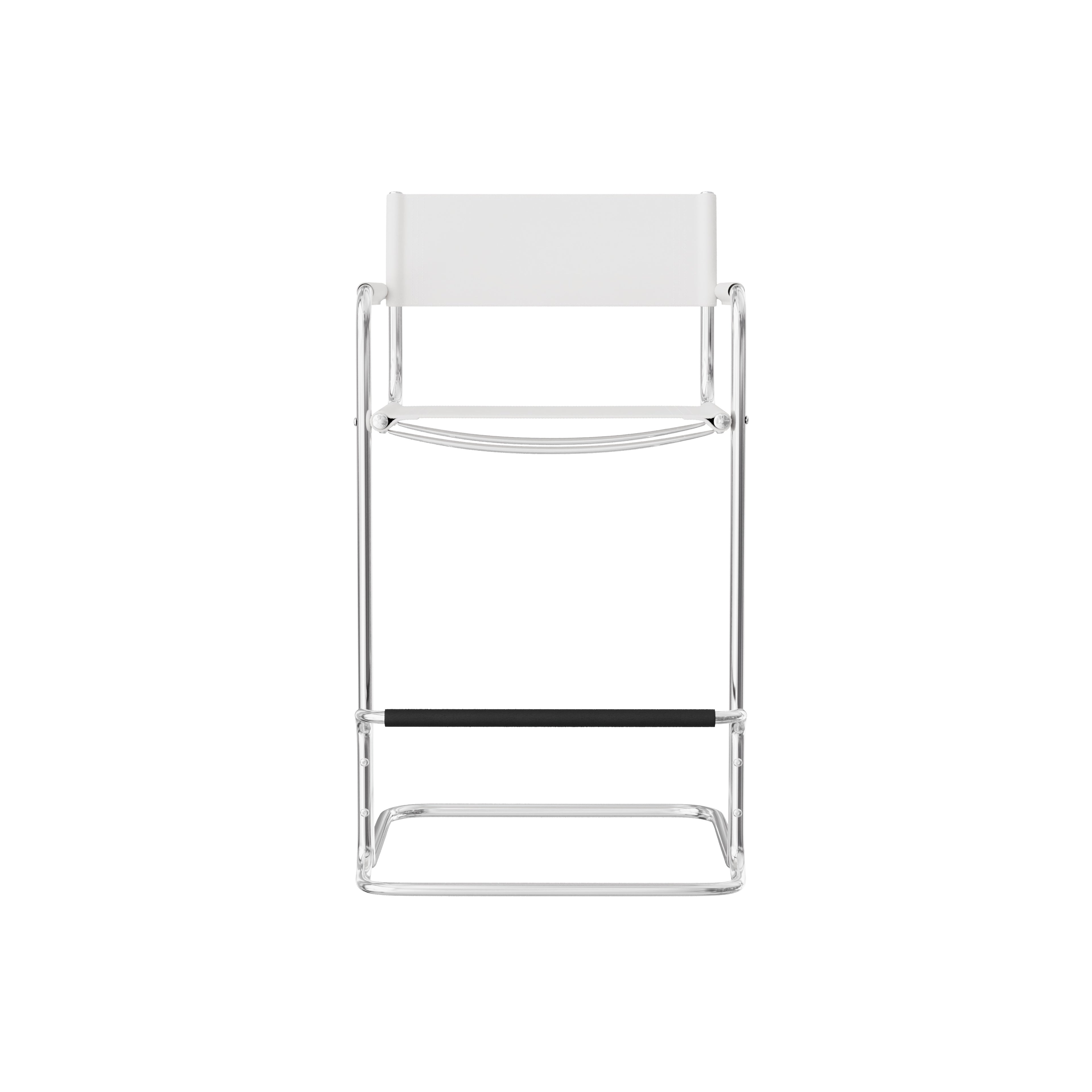 30" White and Silver Leather and Steel Bar Height Bar Chair