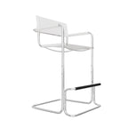 30" White and Silver Leather and Steel Bar Height Bar Chair