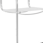 30" White and Silver Leather and Steel Bar Height Bar Chair