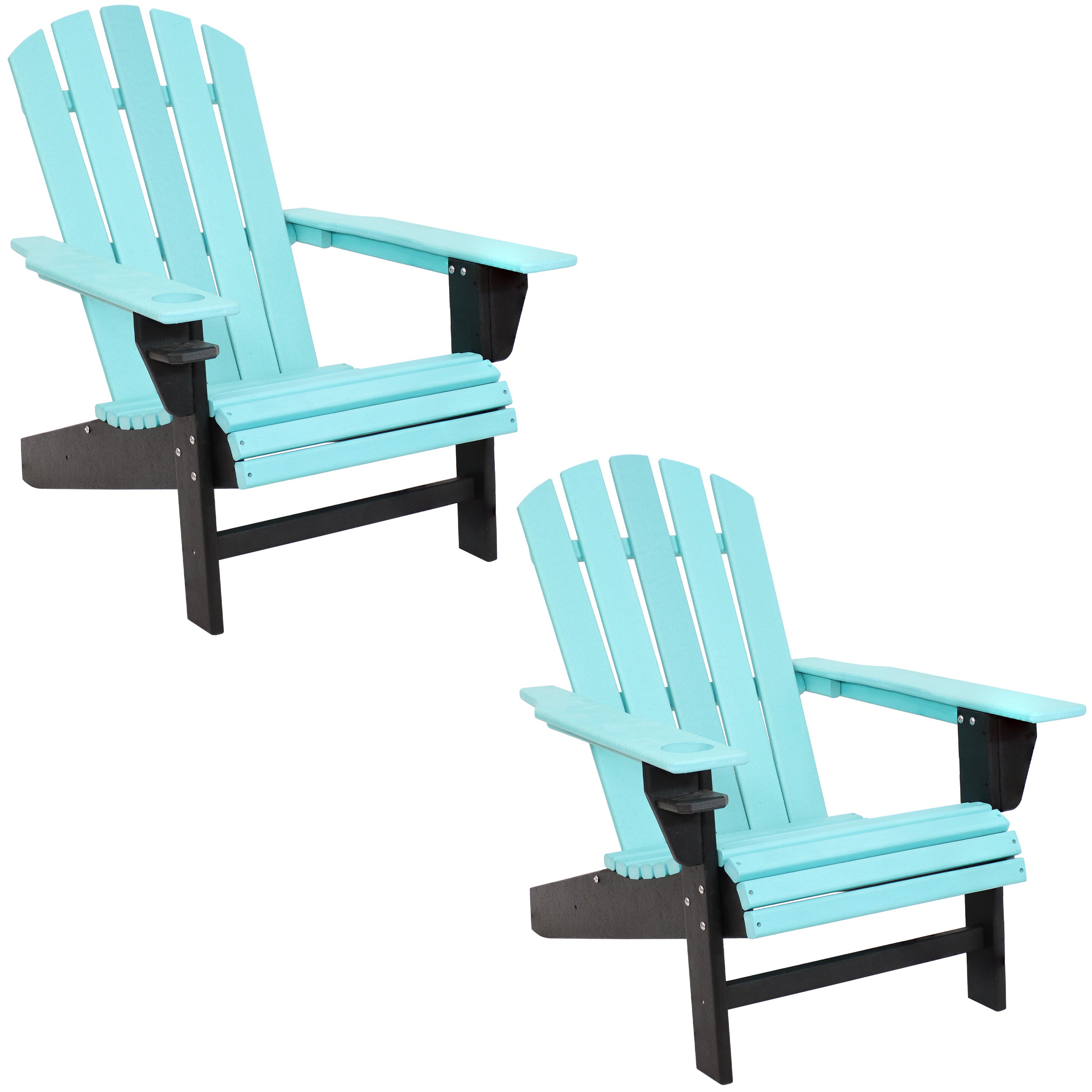Set of Two Blue And Black Heavy Duty Plastic Outdoor Adirondack Chairs