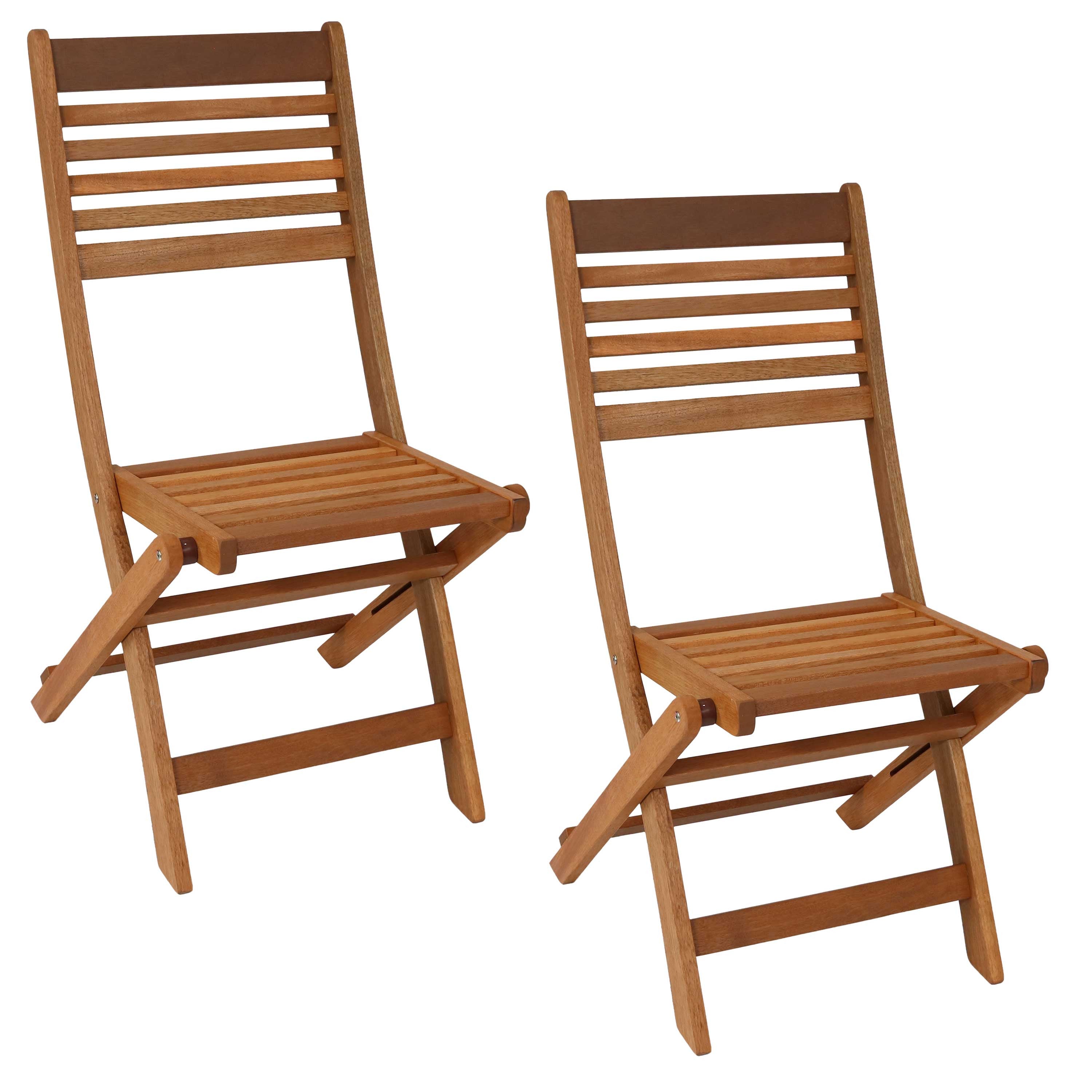 Set of Two Brown Solid Wood Outdoor Folding Accent Chairs