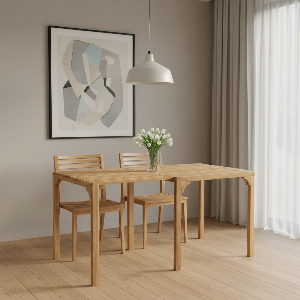 60" Natural Solid Wood Extendable Outdoor Dining Table