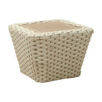24" Natural And White Square Solid Wood And Wicker Outdoor Coffee Table