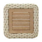24" Natural And White Square Solid Wood And Wicker Outdoor Coffee Table