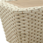 24" Natural And White Square Solid Wood And Wicker Outdoor Coffee Table