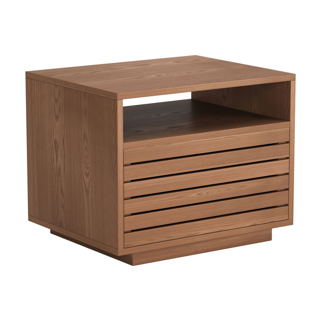 16" Walnut Wood One Drawer Nightstand