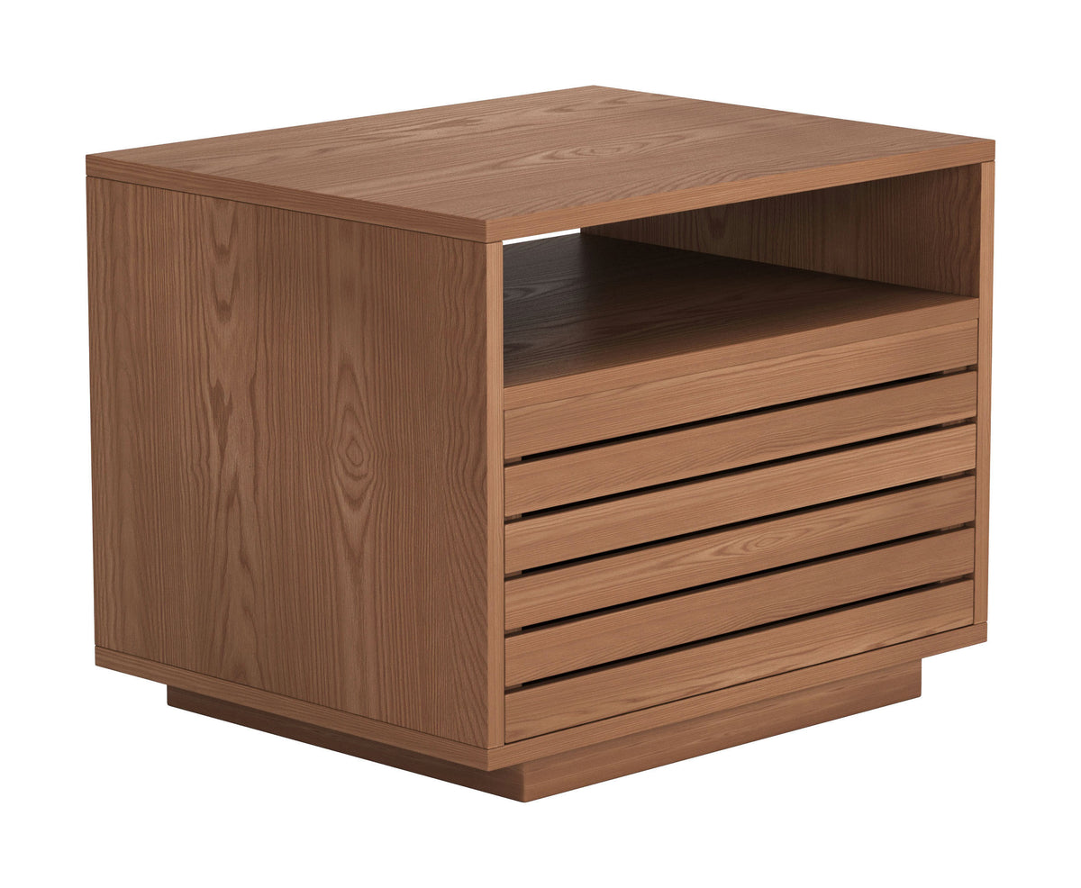 16" Walnut Wood One Drawer Nightstand