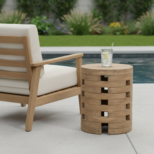 17" Natural Solid Wood Round Drum End Table