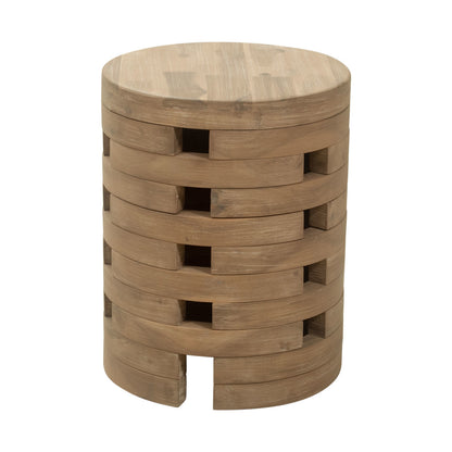 17" Natural Solid Wood Round Drum End Table