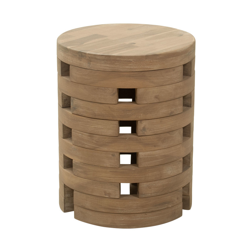 17" Natural Solid Wood Round Drum End Table