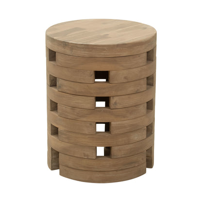 17" Natural Solid Wood Round Drum End Table