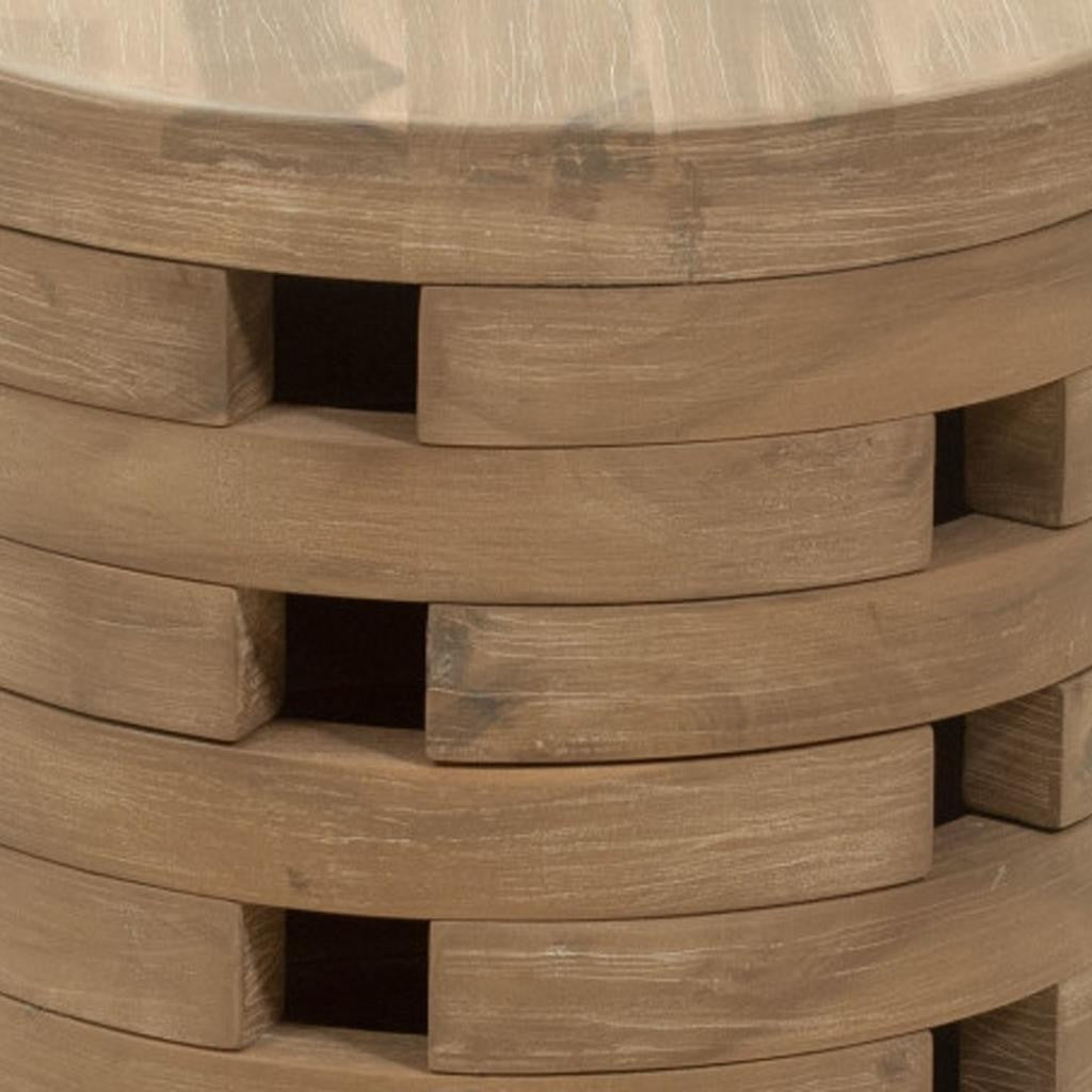 17" Natural Solid Wood Round Drum End Table