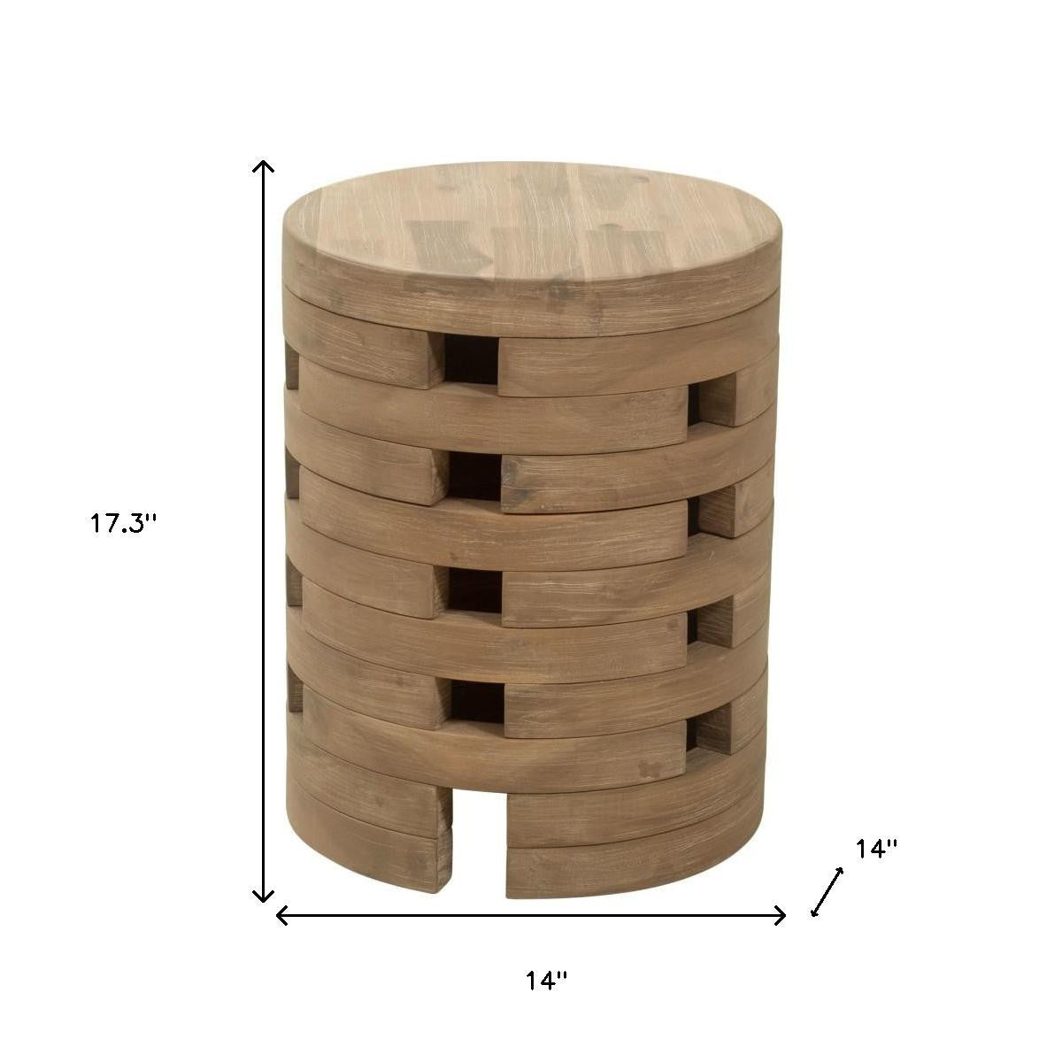 17" Natural Solid Wood Round Drum End Table