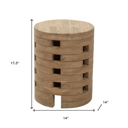 17" Natural Solid Wood Round Drum End Table
