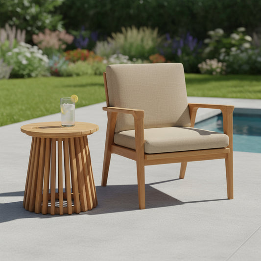 16" Natural Solid Wood Round Pedestal End Table