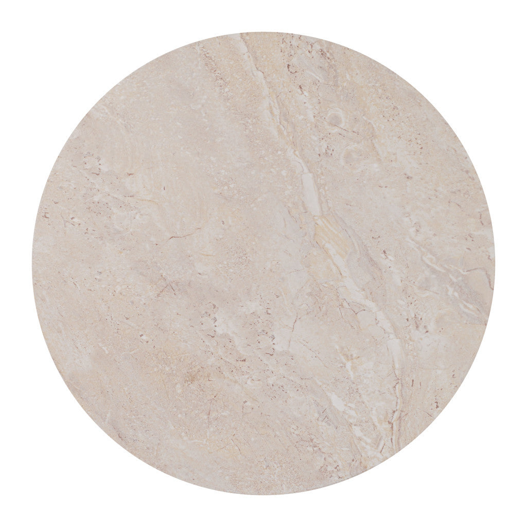 16" White and Natural Faux Marble and Solid Wood Round End Table