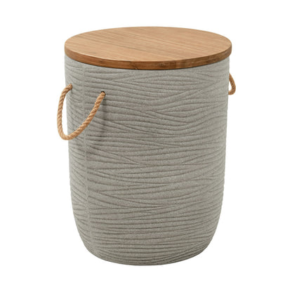 18" Natural and Gray Solid Wood and Faux Concrete Round Drum End Table