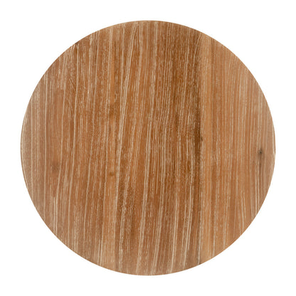 18" Natural and Gray Solid Wood and Faux Concrete Round Drum End Table