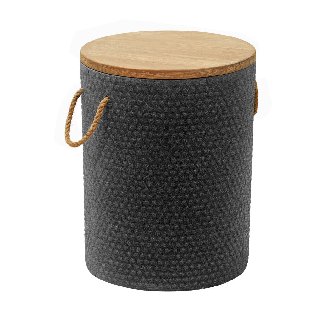 18" Natural and Black Solid Wood and Faux Concrete Round Block End Table