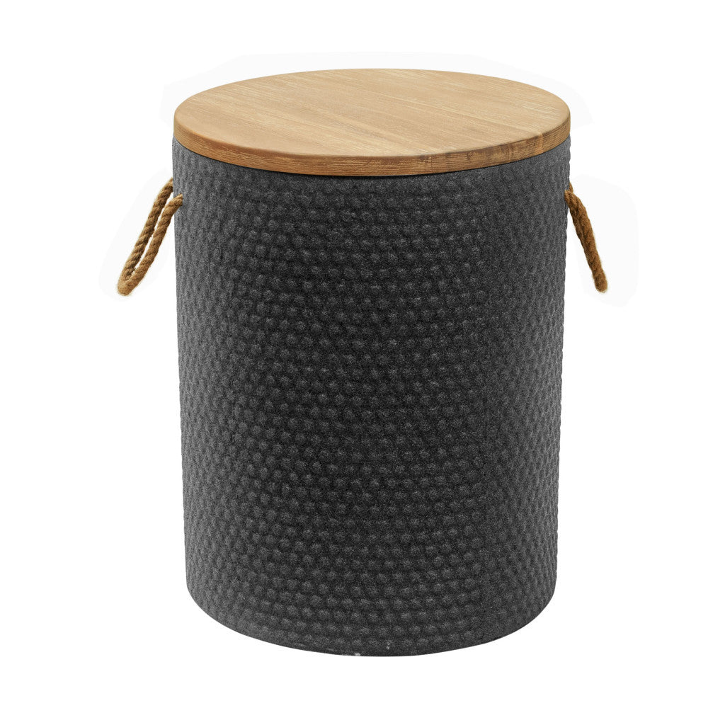 18" Natural and Black Solid Wood and Faux Concrete Round Block End Table