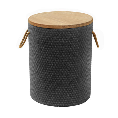 18" Natural and Black Solid Wood and Faux Concrete Round Block End Table